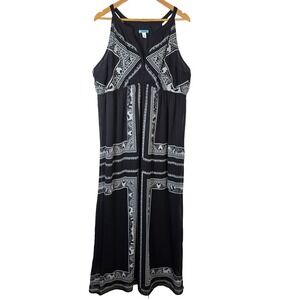 Old Navy Maternity‎ Black White Paisley Print Maxi Dress Size XL Sleeveless